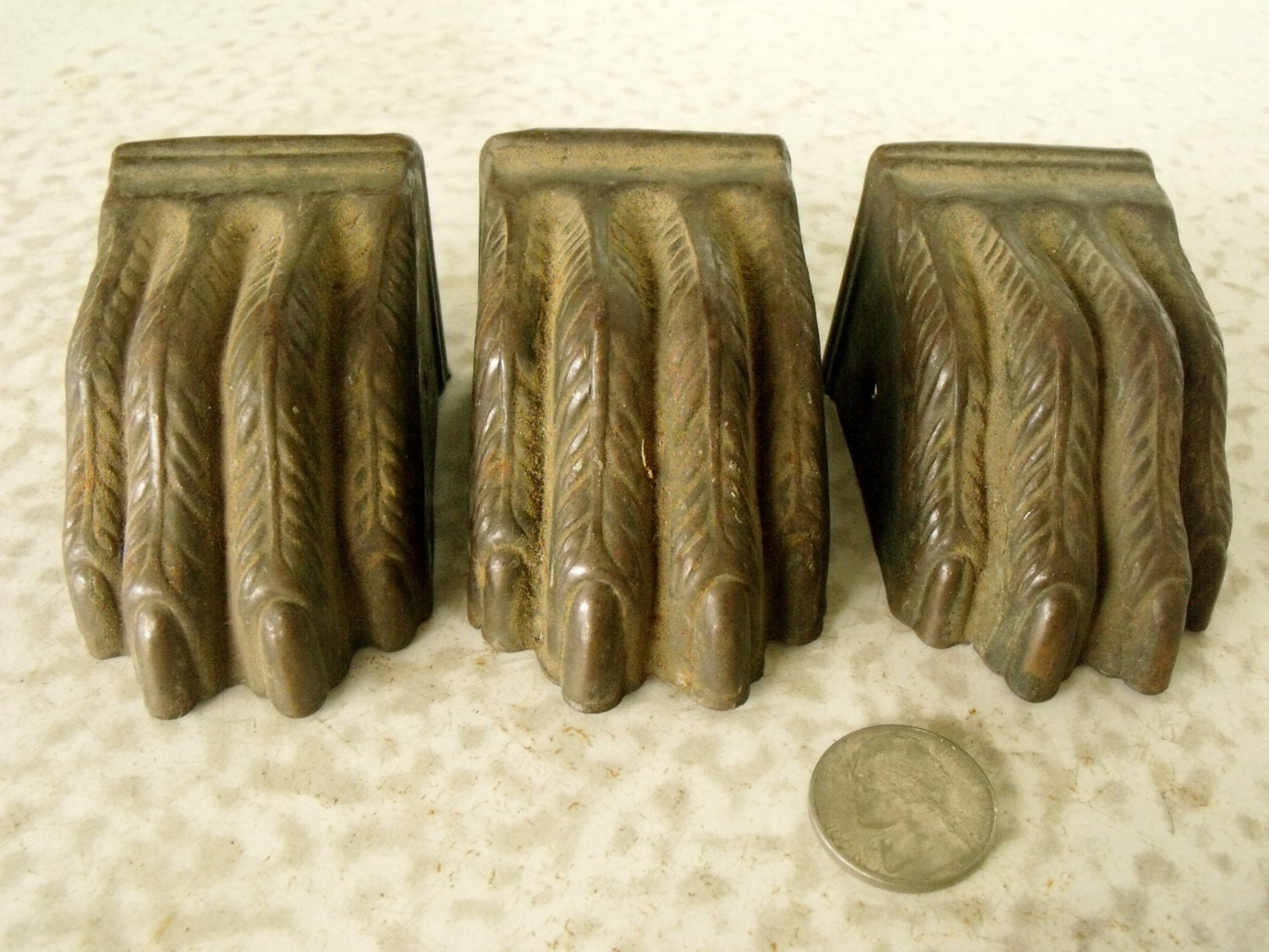 Antique Lion’s Paw Brass Claw Furniture Feet Set of 3 End