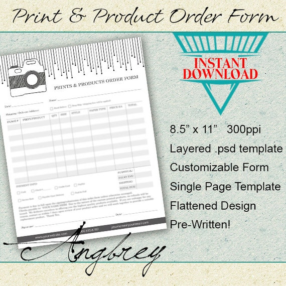 Print & Product Order Form For Graphers Shop