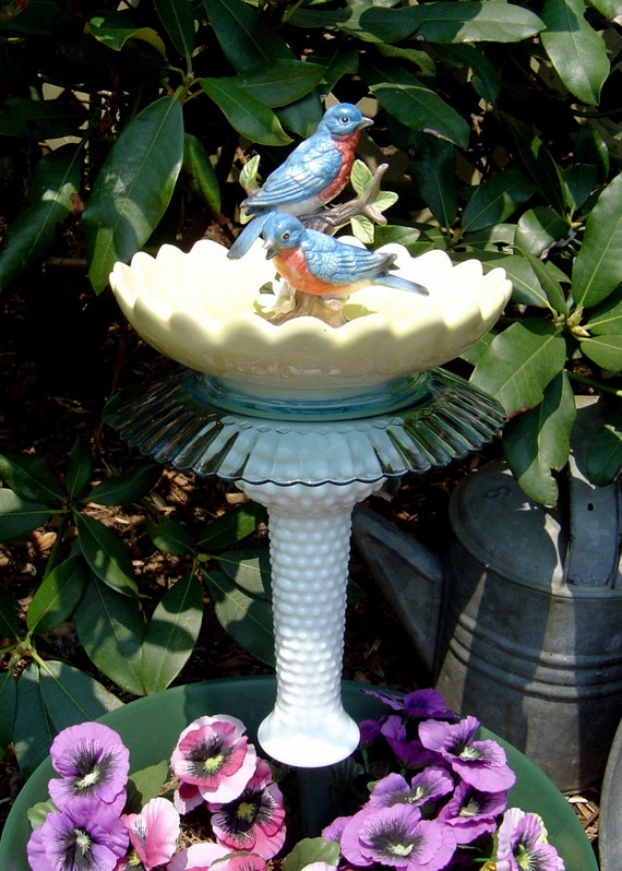 Bluebird Bird Feeder Bird Bath Garden Whimsy Totem Yard Art