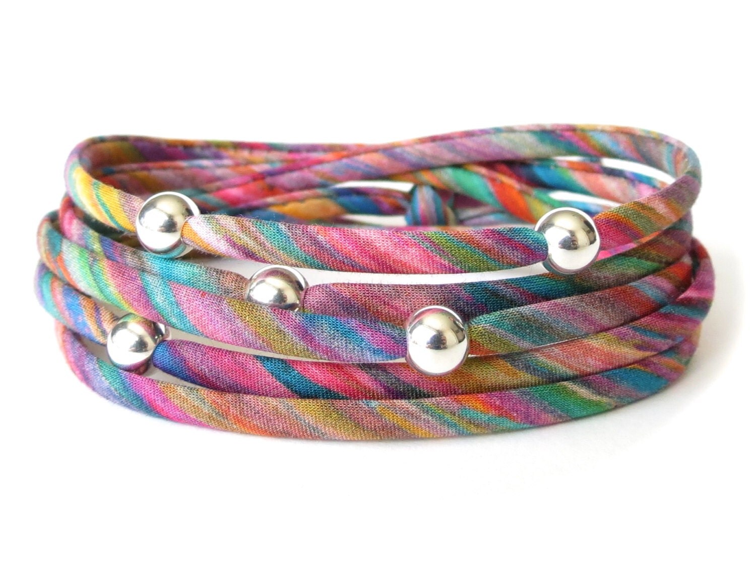 Wrap bracelet with Liberty fabric in psychedelic rainbow