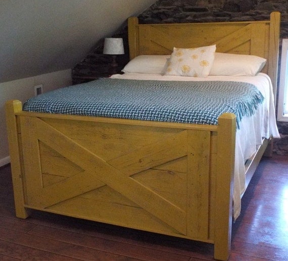 Reclaimed wood bed frame by GriffinFurniture on Etsy
