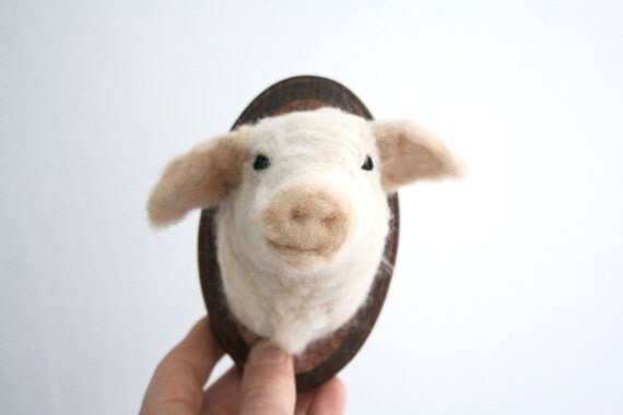 Wool Felt Pig (Sus scrofa domesticus) Faux-Taxidermy