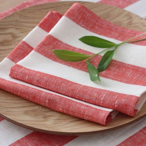Items similar to Set of 4 linen Napkins Striped Red White on Etsy