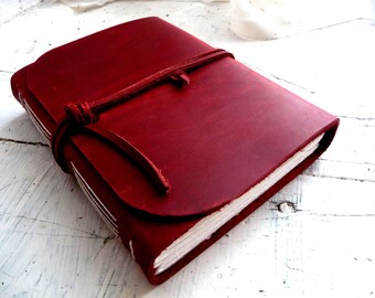 Red leather journal. Leather sketchbook. Leather travel Journal