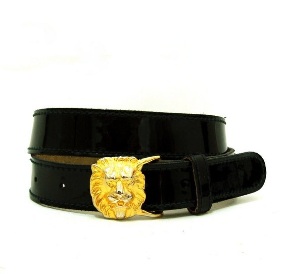 Vintage ANNE KLEIN Gold Lion Head Belt S Vtg Calderon Black