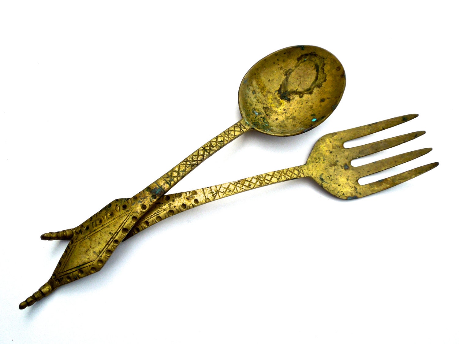 VINTAGE Extra LAEGE Brass Serving Set Brass Spoon Fork Set Table Decor Haute Juice