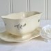 Bowl with tray , creme yellow , vintage Swedish , gravy boat , Gefle china , retro kitchenware