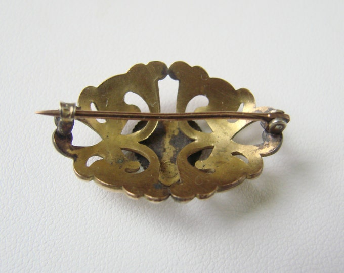 Victorian Ornate Gold Electroplate Brooch / Heart Motif / Some Gold Ornamentation / 1800s Jewelry / Jewellery