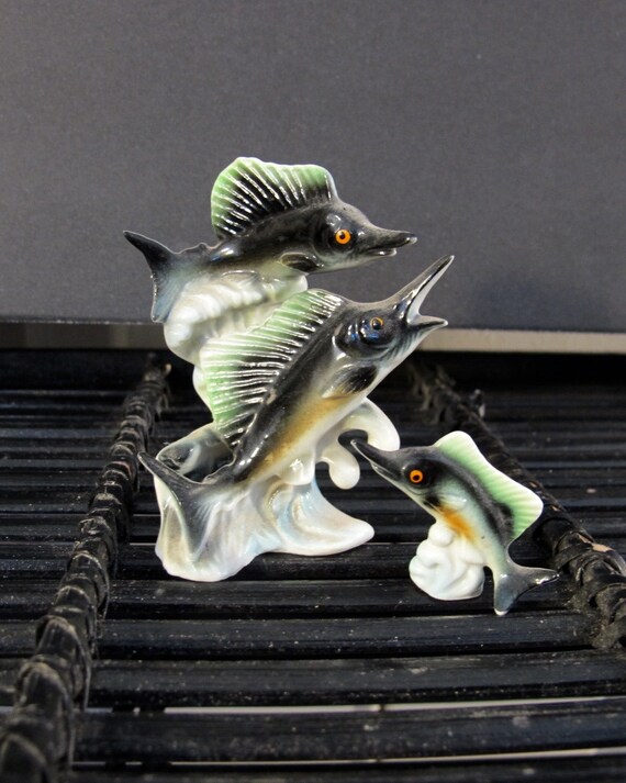 Baby Shark Figurine | vintage 80 s miniature japanese pair of bone china shark Baby Shark Figurine | vintage 80 s miniature japanese pair of bone china shark