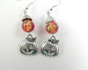 Red pumpkin halloween earrings
