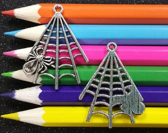 10 PCS - Spider Web Halloween Setting Silver Charm Pendant C0346