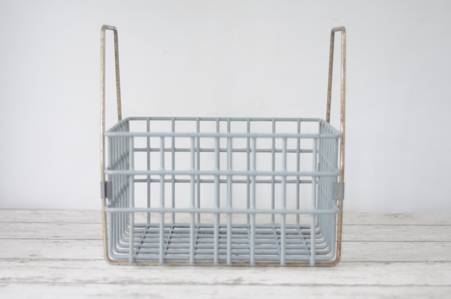 Blue Coated Wire Basket With Handles Large Vintage Industrial Large Wire Basket Haute Juice