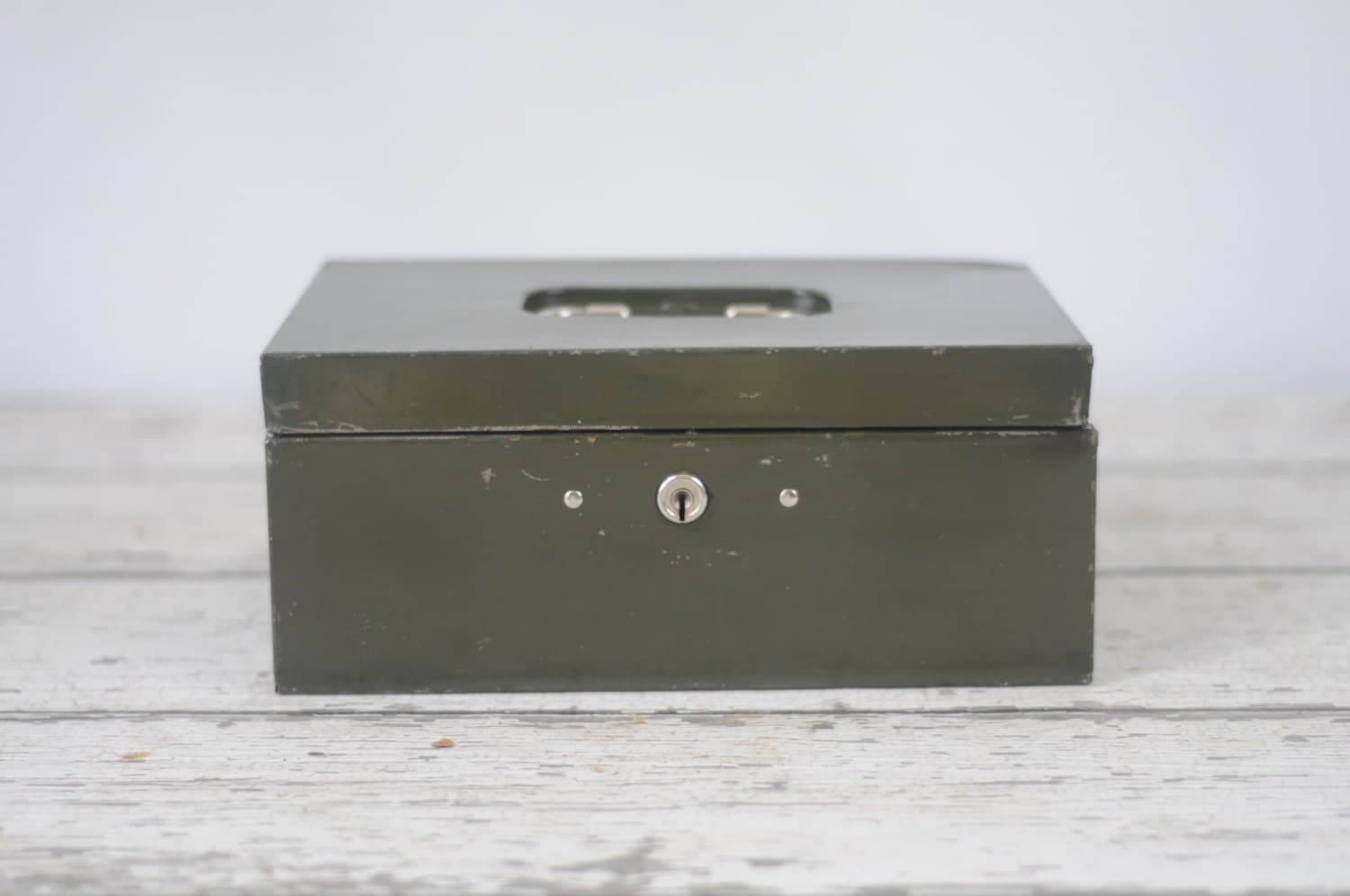 Vintage Art Steel Asco Green Metal Storage Cash Lock Box With Key
