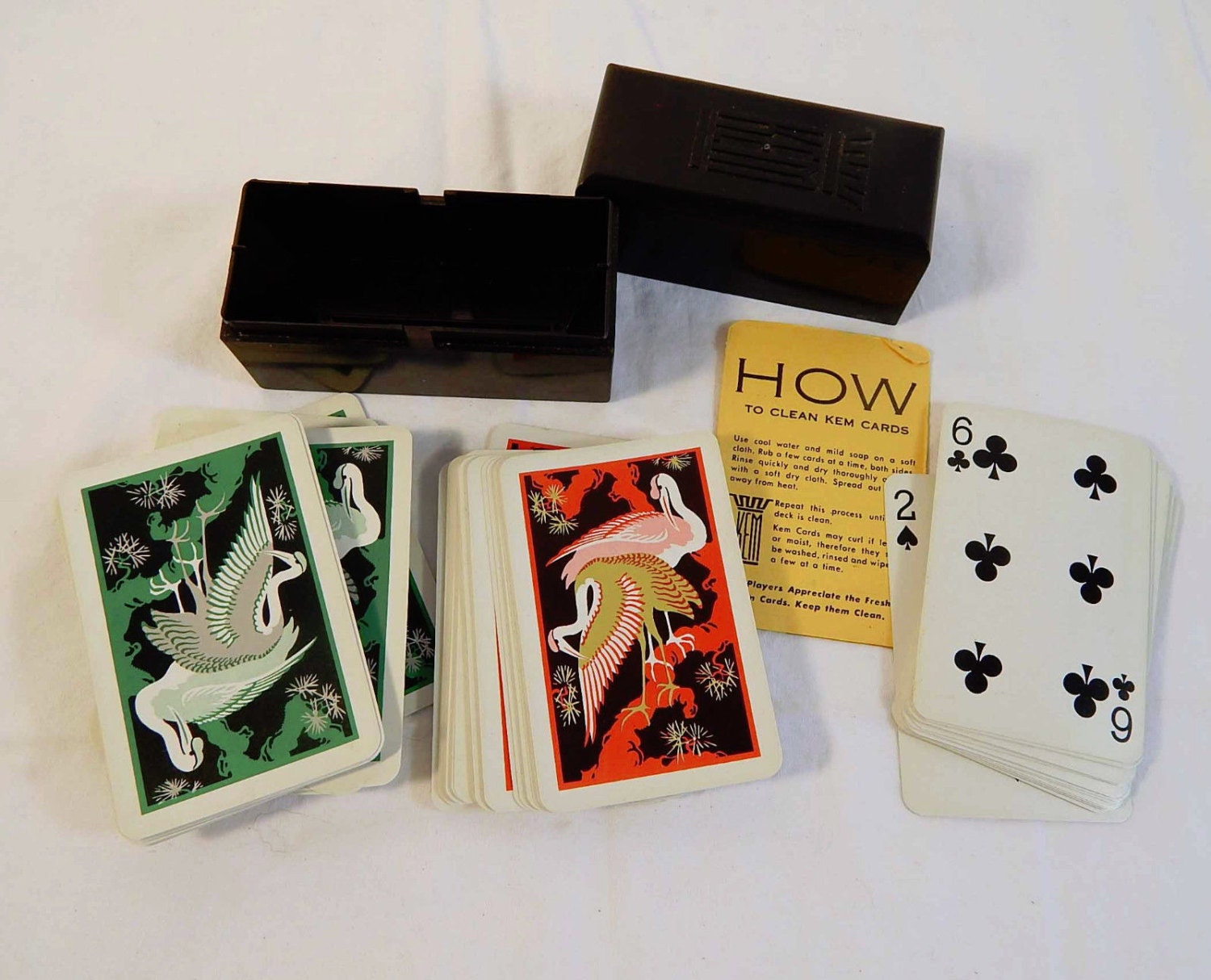 Japanese Crane Vintage Kem Plastic Playing Cards Red and