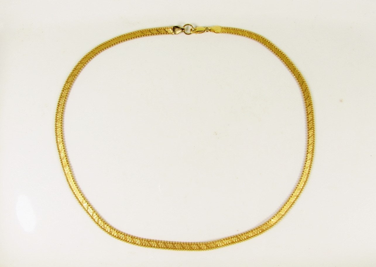 14k Gold Herringbone Necklace Aurafin Italy Bead Edge