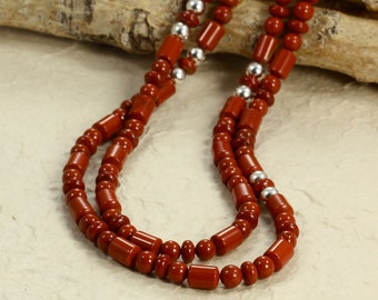 Long Red Jasper Necklace with Sterling Silver, Long Necklace, Jasper Necklace, Red Necklace