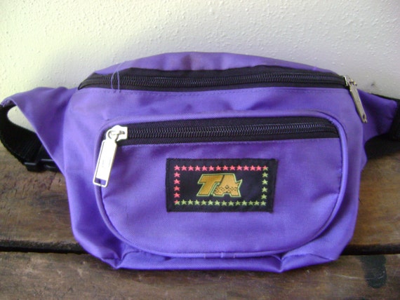 logo 90s pouch vinyl vintage PURPLE sack pack 80s hip fanny vintage waist bag hipster nylon