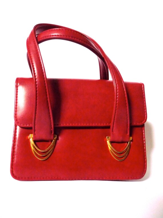 Vintage 60s Mod Lipstick Red Vinyl Handbag Purse