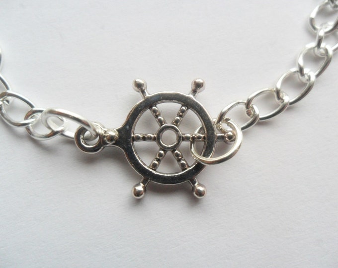 Ship's Wheel bracelet ,silver tone, Ship's Wheel charm bracelet