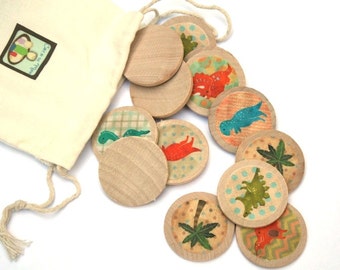 Dinosaur Toys - Wooden Matching Game - Montessori Toys - Waldorf Toy - Eco Friendly Wooden - Travel Game