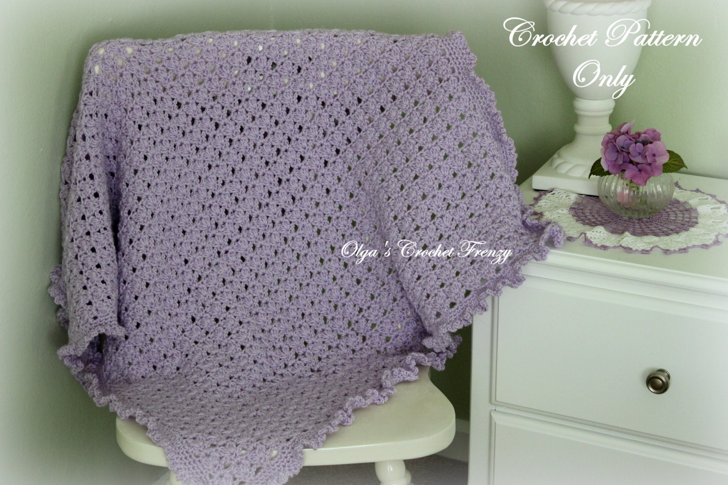Lilac Baby Blanket with Ruffle Trim Crochet Pattern Beginner