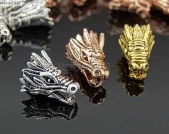 Solid Metal Dragon Head Bracelet Necklace Connector Charm Beads Silver Gold Rose