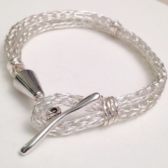 ladies silver viking knit bracelet with loop and toggle