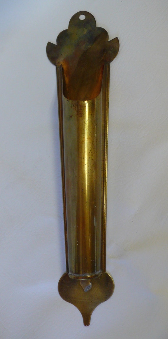 Vintage Brass Fireplace Match Wall Mounted Holder Long Match