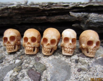 Single Piece Option: 1-Hand Carved Small skull, beads, Drilled top to bottom, Carved Ox Bone , Drilled B3515-1