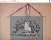 Christmas in July SALE Handpainted Bunny Wall Hanging, Easter Bunny, Bunny Rabbit Painting