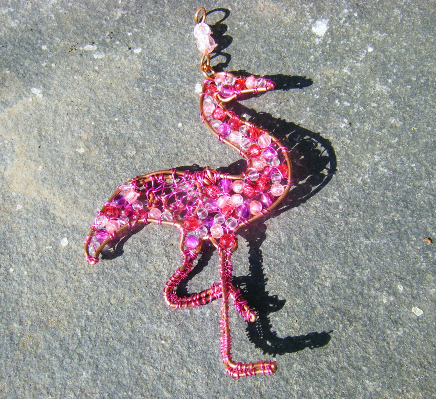 Necklace pendant Flamingo large Copper by WildRoseStudioCrafts