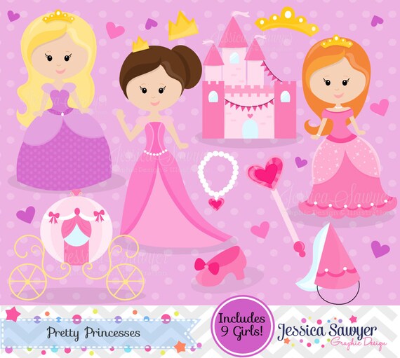 INSTANT DOWNLOAD - pretty pink princess party clip art - commercial use - princess graphic - girls birthday image , Il_570xn
