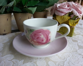 Lovely Pink roses Portmeirion Tea Cup and Saucer, made in Britain, Jo Gorman, Amabel Rose