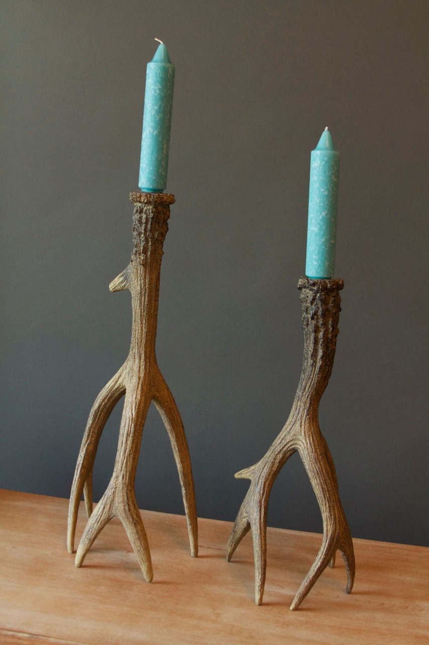 Faux Deer Antler Candle Holders Whitetail Deer by FoundandSouled