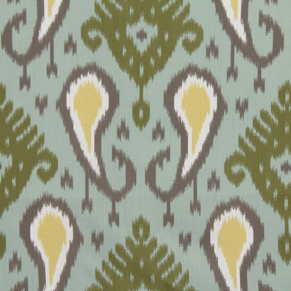 Aqua Yellow Ikat Upholstery Fabric Blue Green by PopDecorFabrics