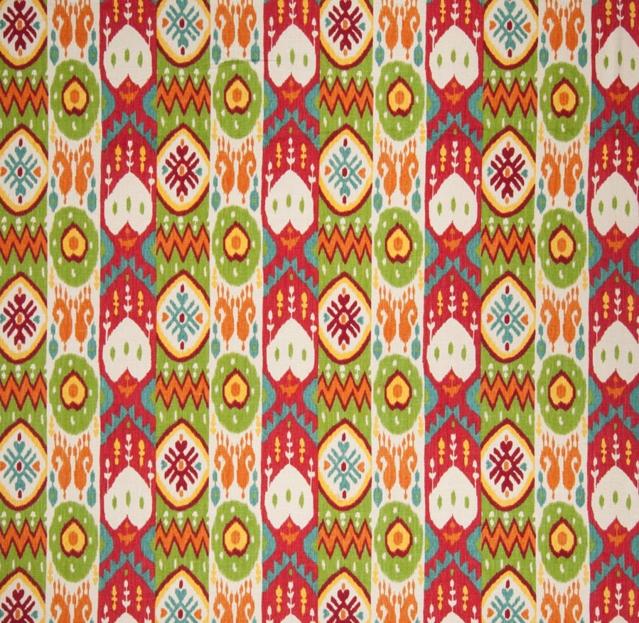 Red Ikat Fabric Multi Color Upholstery Yardage Linen Ikat