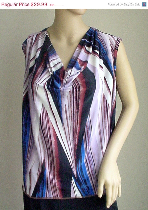 On SALE Sleeveless Top Tank FLAME Blue poly blend by Herwear
