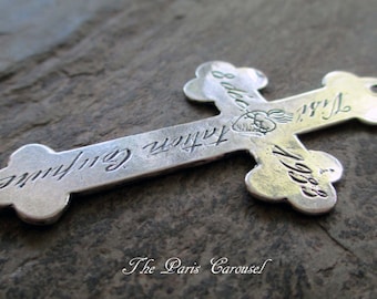 sterling silver plated reproduction nun's cross pendant rosary supply catholic religious french script sacred heart