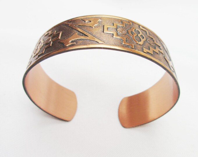 Solid Copper Bracelet - tribal Boho - etched -Cuff Bangle - southwestern