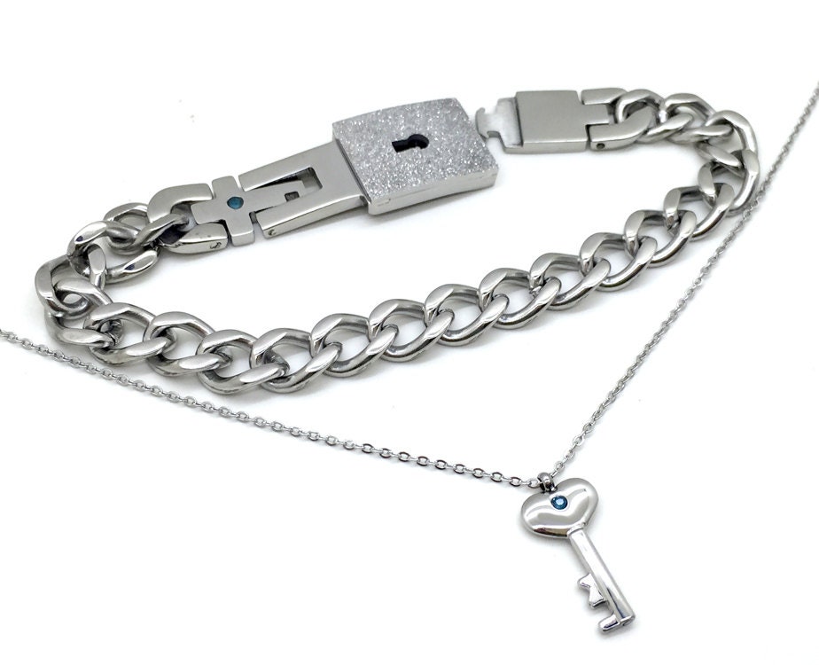 Engraved Real Lock and Key Bracelet Necklace by onlyuniquegifts