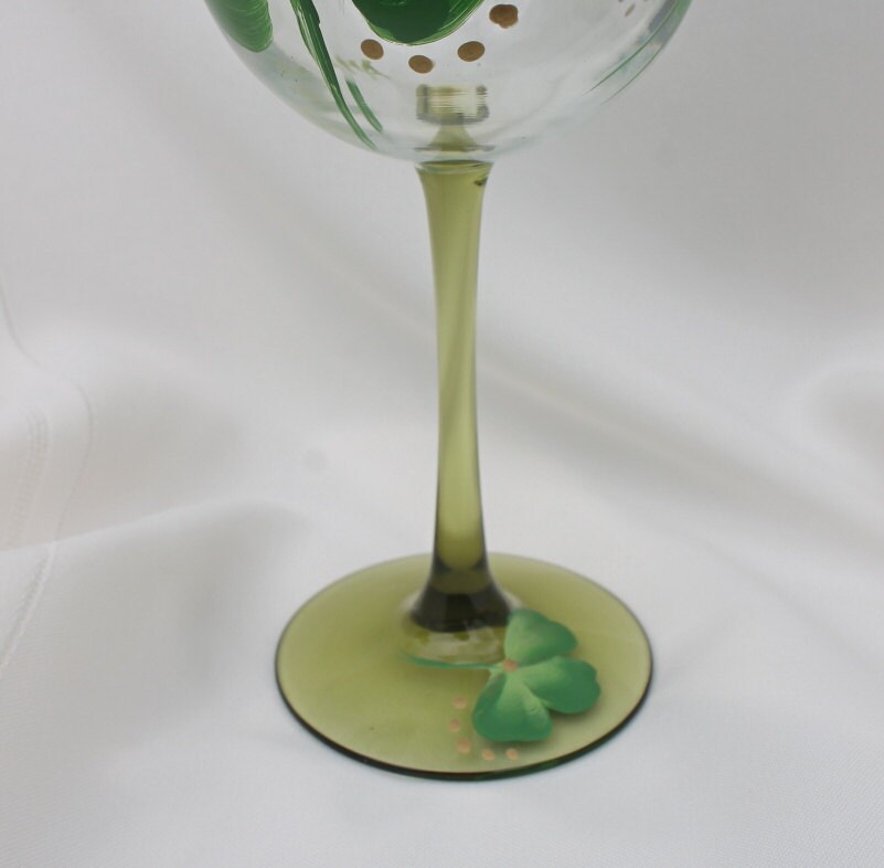 Hand Painted Irish Wine Glasses Set of 2 Shamrocks with