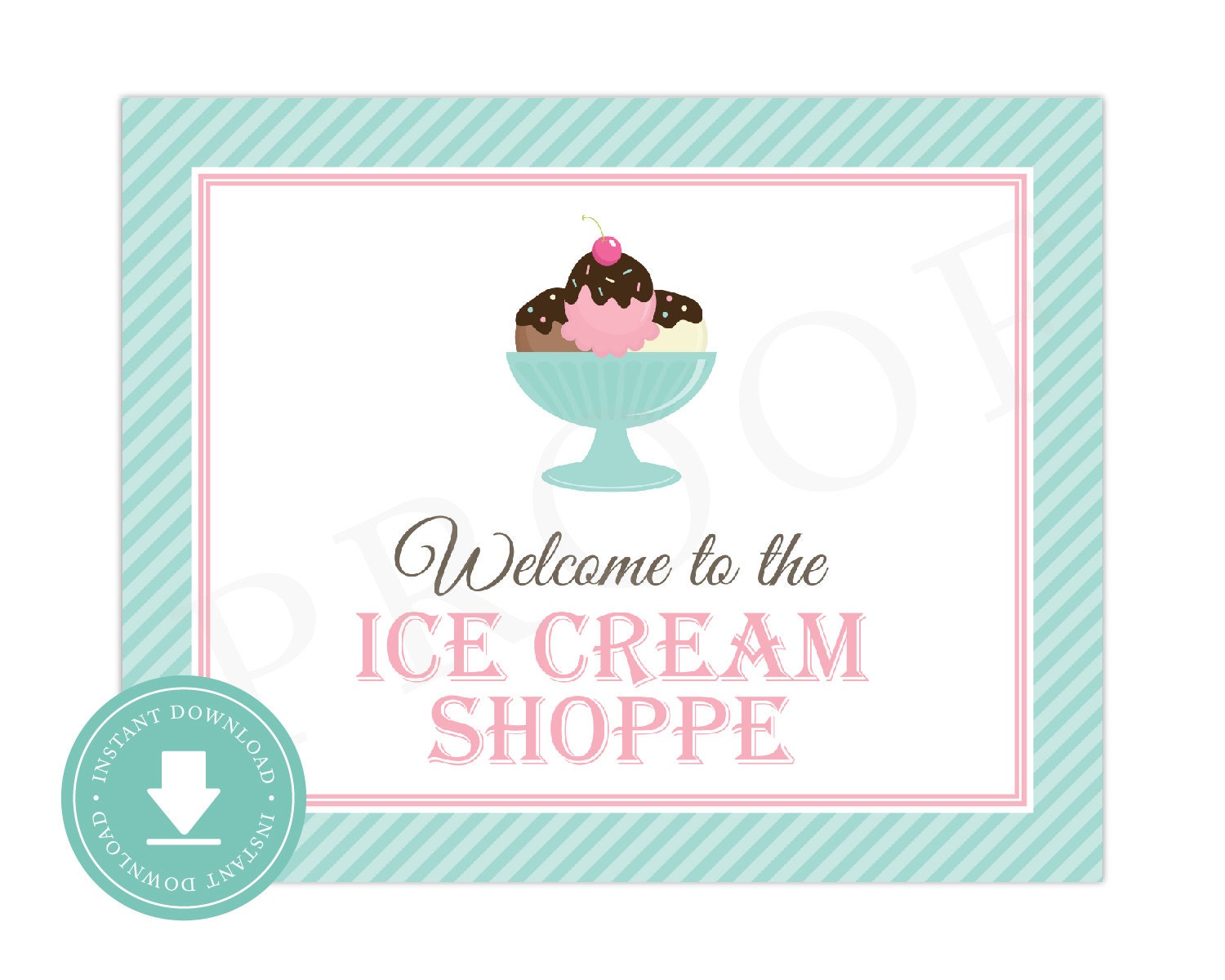 INSTANT DOWNLOAD Ice Cream Shoppe Welcome Sign Ice Cream