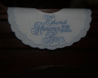 Baby Boy or Girl Double Scalloped Cotton Bib trimmed in Blue/Pink Great for christening or Sunday Church Thank Heaven For Little Girls/Boys