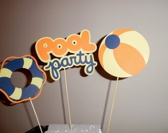 Pool Party Centerpiece Set- Pool Birthday Party Centerpiece Set- Pool Birthday- Pool Birthday Party