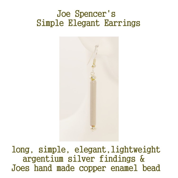 Joe Spencers simple long elegant torch fired copper enameled earrings with argentium silver findings