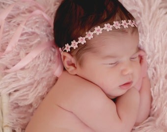 pink flower wrap, flower girls, newborn baby girls, girls, photo prop, 1st Birthday, hair accessories, head band, soft pink, flower headband