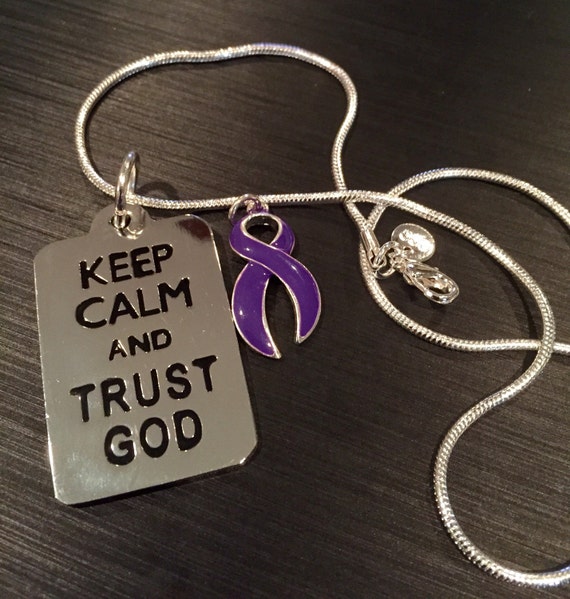 Purple / Violet Ribbon Necklace Keep Calm by RockYourCauseJewelry