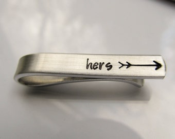 Skinny Tie Clip Grooms Tie Bar Grooms Gift Hand Stamped Tie Clip Gift for Him Personalized Tie Bar Wedding Gift Arrow Tie Clip