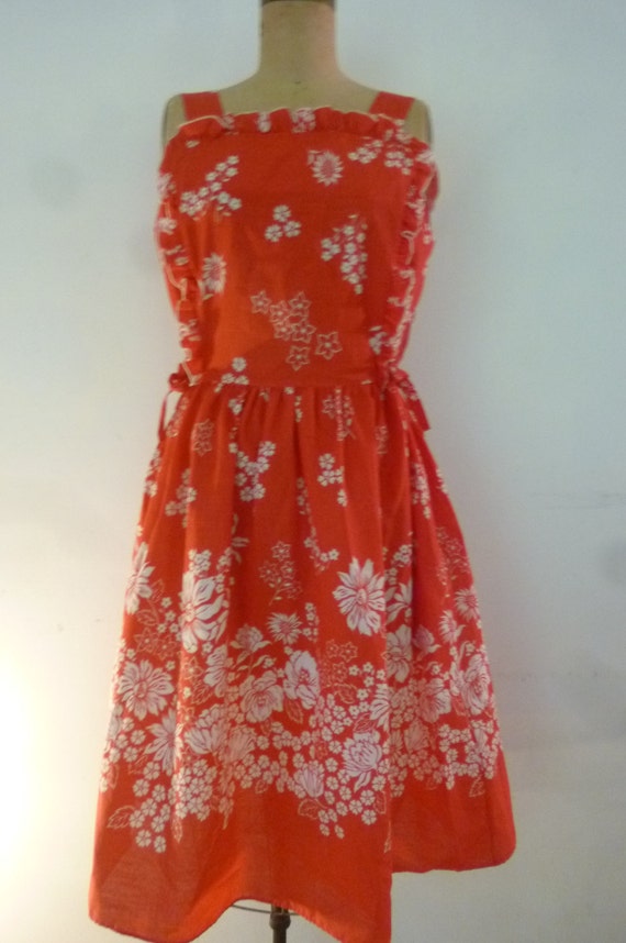 70's Sun Dress Vintage Red and White Floral Summer Boho