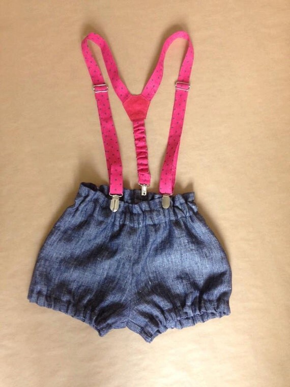 Girls suspenders Toddler girl suspenders Girls pink linen